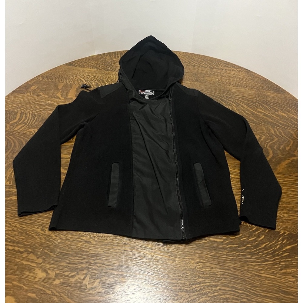 Lauren Active LRL Womens L Black Hooded Zip Up Sweater Drawstring Hoodie